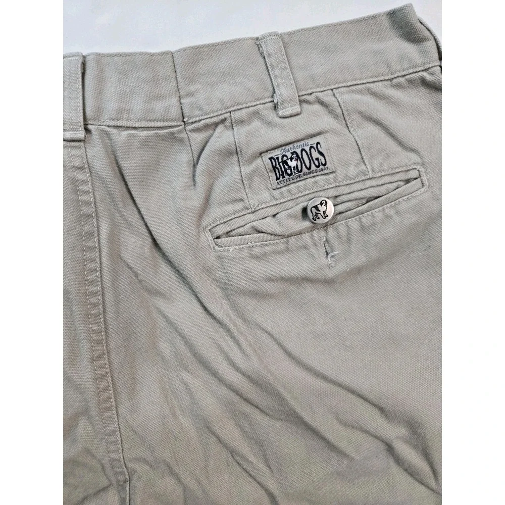 Vintage Big Dogs Chino Shorts Mens 36‎ Khaki Tan Pleated Cotton Canvas...